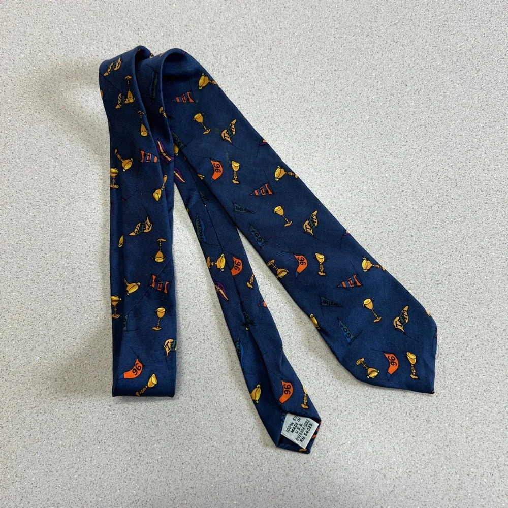 Vintage Kids 1996 Gap Navy Blue Trophy Pennant Tie 2.5